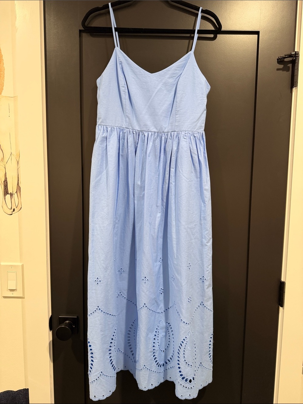 Light Blue Eyelet Maxi Dress with Spaghetti Straps